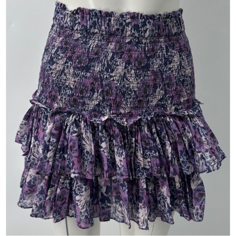 Isabel Marant Etoile purple floral flare tiered smocked top mini skirt sz 34